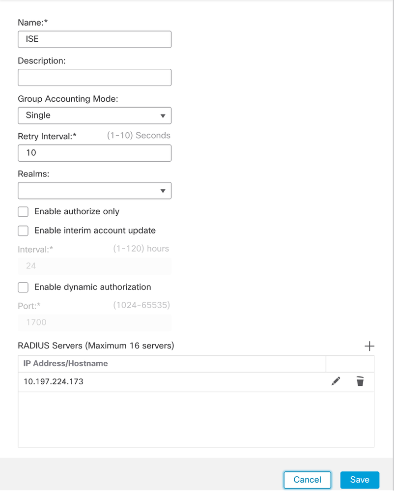 FMC:Radiusサーバの設定