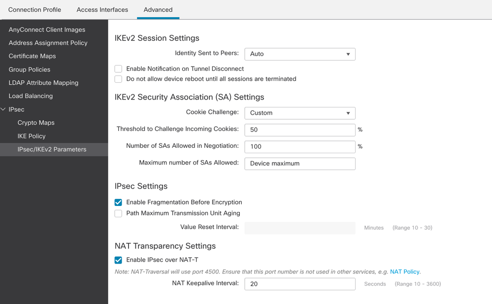 FMC - IPsec/IKEv2 Parameters