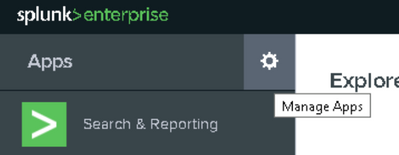 Splunk setup - Select Manage Apps