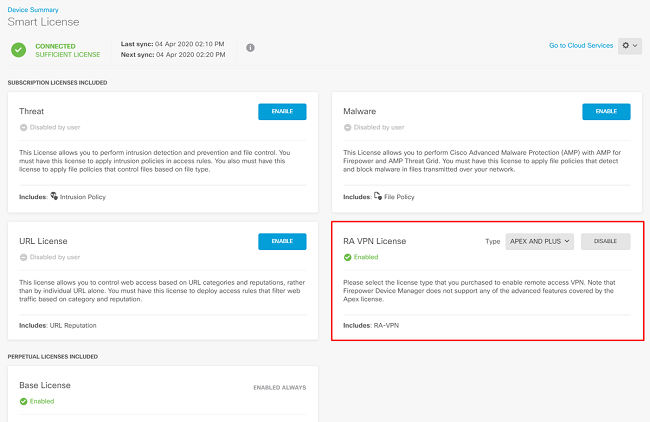 Verification of AnyConnect License Enablement on the Device