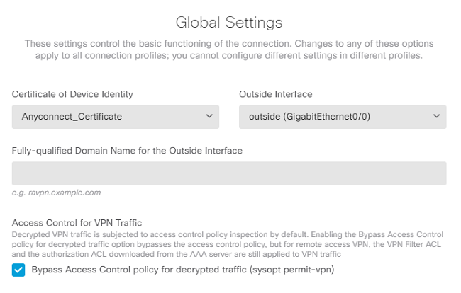 FDM GUIでのAnyConnect証明書、インターフェイスおよびアクセス制御ポリシーの構成