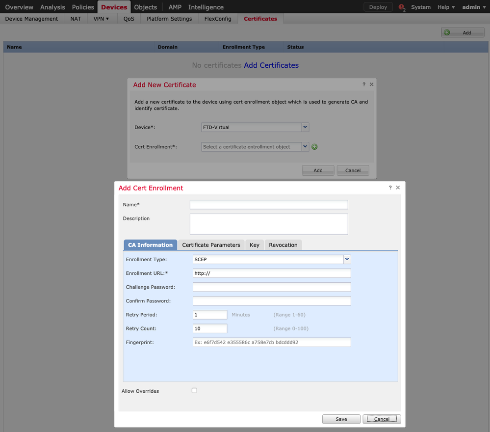 Certificate Import Menu