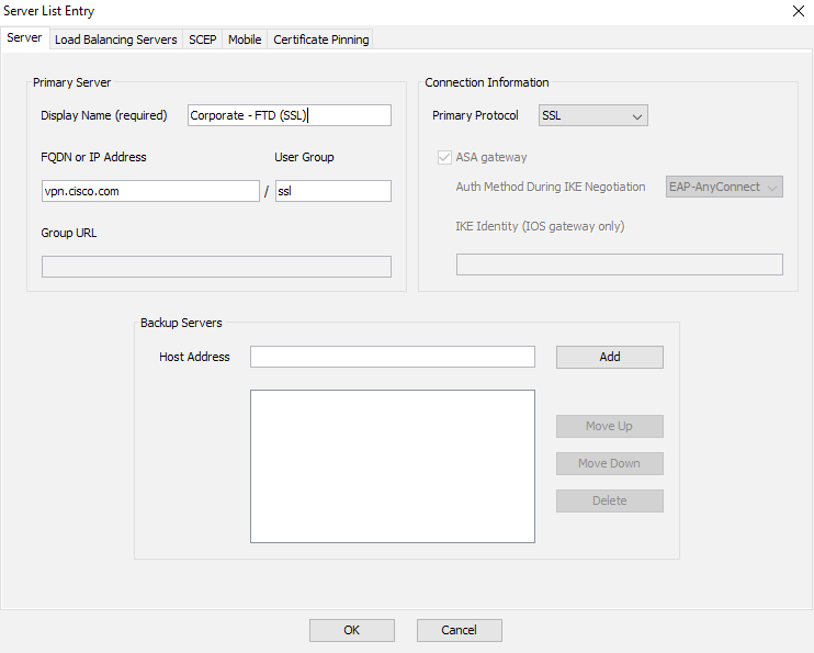 XML Profile: Server Entry