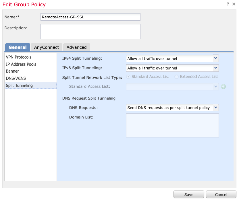 Group Policy: Split Tunnel Configuration