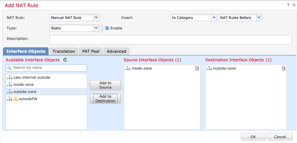 NAT Exemption Interface Selection