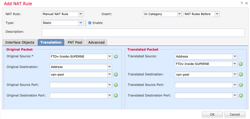 NAT Exemption Source/Destination object selection