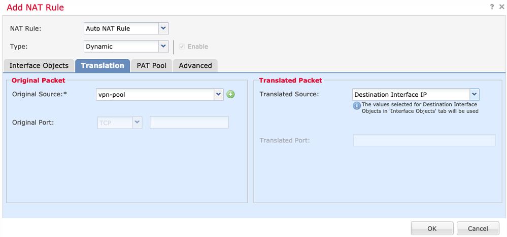 Hairpin NAT Configuration: Source/destination object and interface configuration