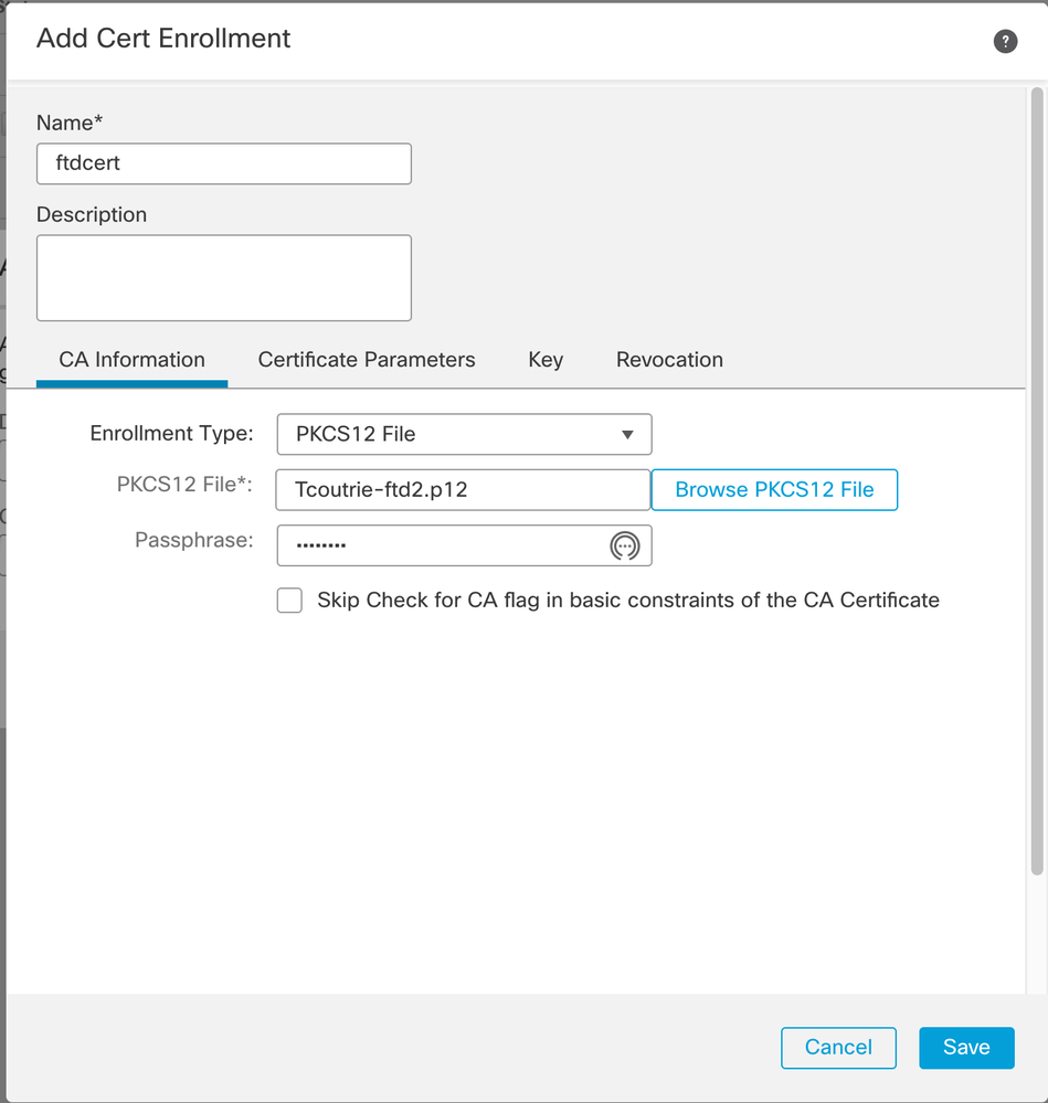 Graphical User Interface, Webpage FMC. Image of Add Cert Enrollment.