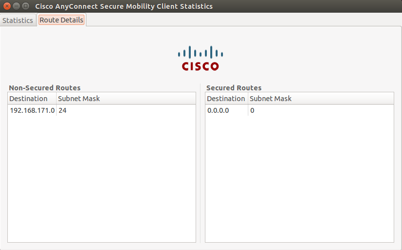 Example of Route Details Tab on Linux