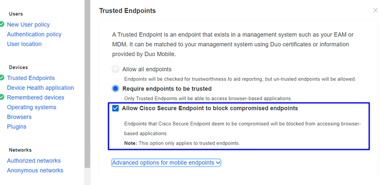 Allow Cisco Secure Endpoint to Block Compromised Endpoints