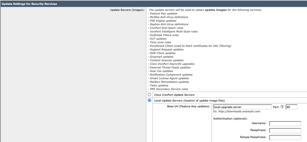 Web Security Appliance (WSA) and the Cisco Email Security Appliance (ESA) AsyncOS Upgrades - Manifest File URL