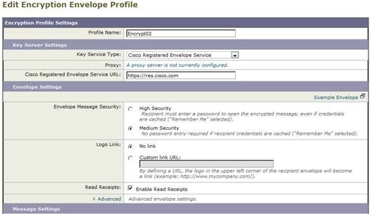 Encryption Profile Settings window