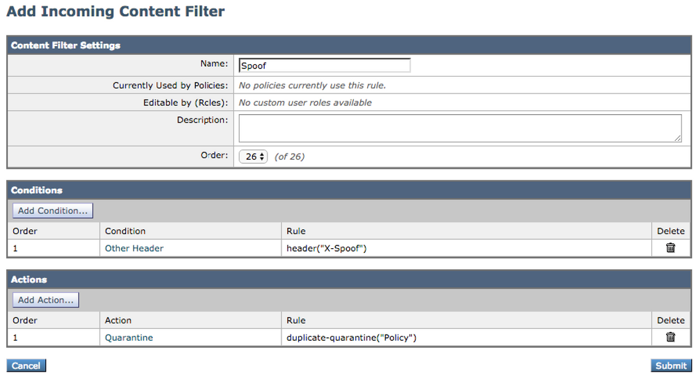 Add Incoming Content Filter