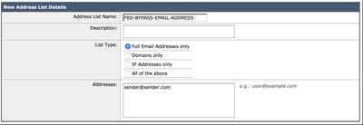 Create an Address List to Bypass FED Inspection