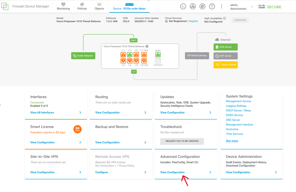 Advance Configuration on FDM GUI