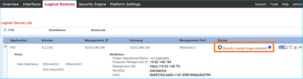 Security model image mismatch