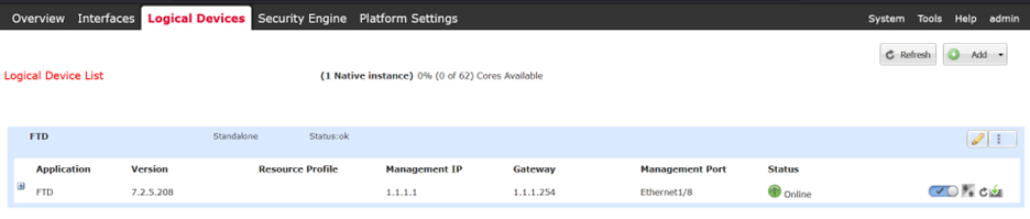 FCM shows FTD Logical Instance is Online