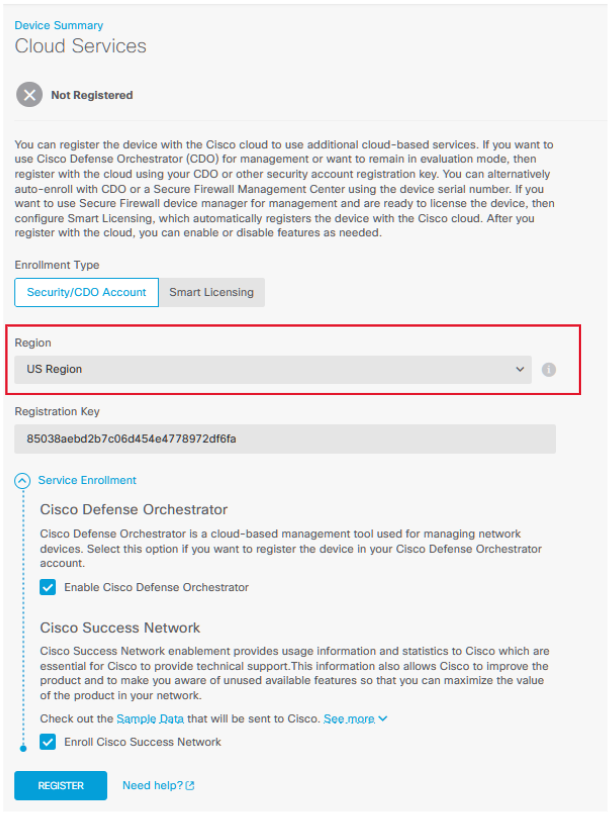 Designate Cisco Cloud Region