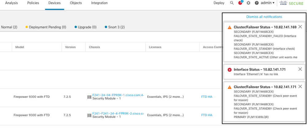 Failover Event with Link Down