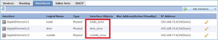 Interfaces asignadas