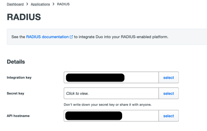 Select RADIUS Authentication Application