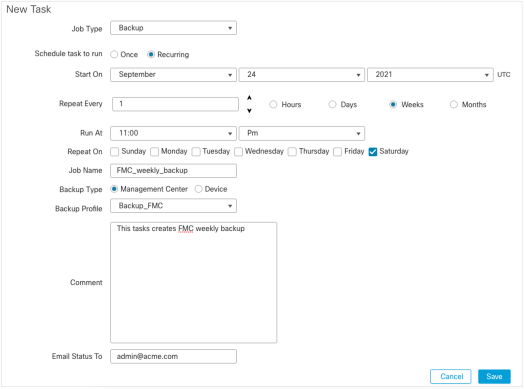 FMC 6.6.1+ Upgrade Tips - Backup Management page allows administrators to define backups for the FMC and Sensors