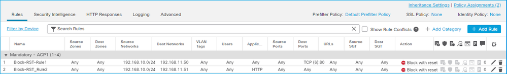 A Block with Rest Rule Configured on FMC UI