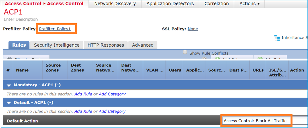 The ACP Contains only the Default Rule Set to Block All Traffic