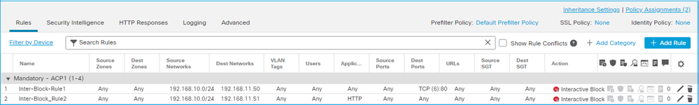 An Interactive Block Rule Configured on FMC UI