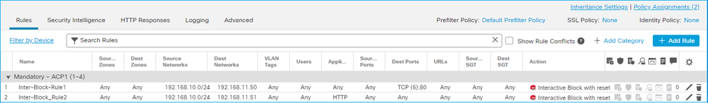 An Interactive Block with Rest Rule Configured on FMC UI