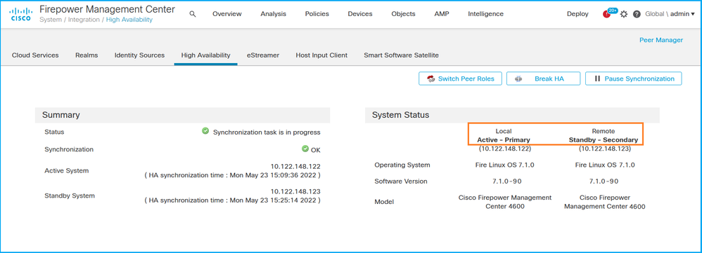 Verification of FMC Roles and Statuses in High Availability