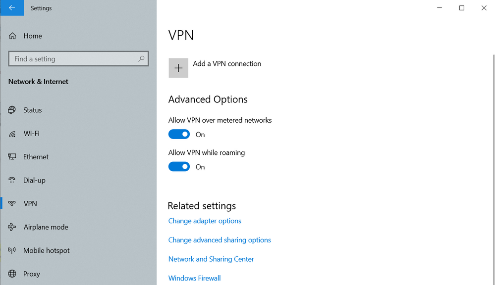 Windows VPN settings