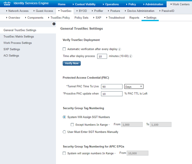 Verify Default TrustSec Settings