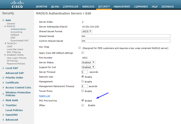 Enable PAC Provision of WLC