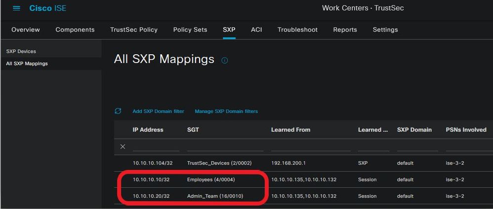 View SXP Bindings on ISE