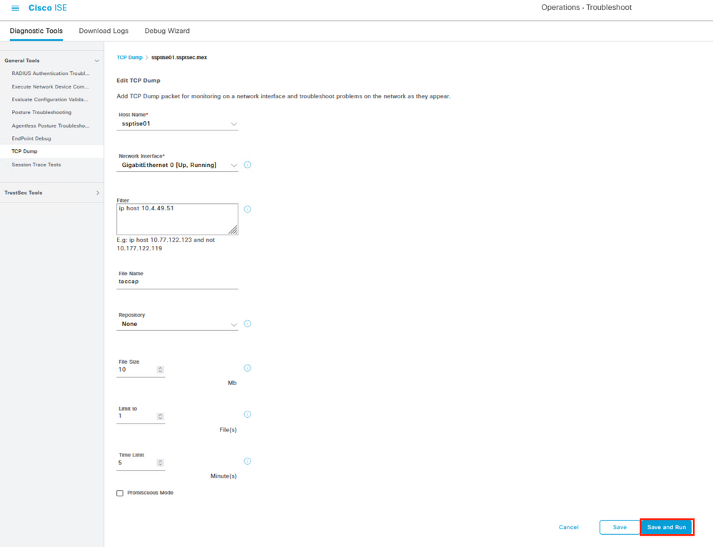 Example of packet capture configuration.