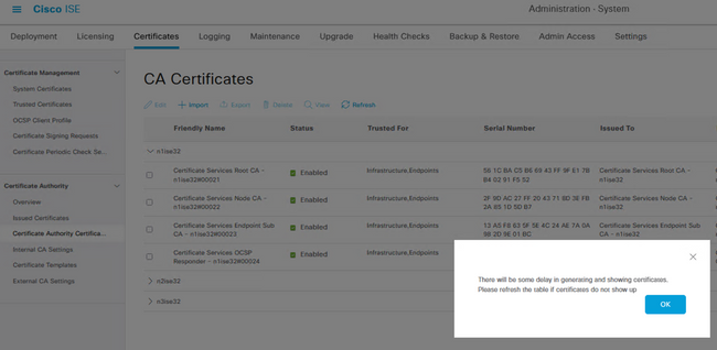 Confirmation of generation of certificates.