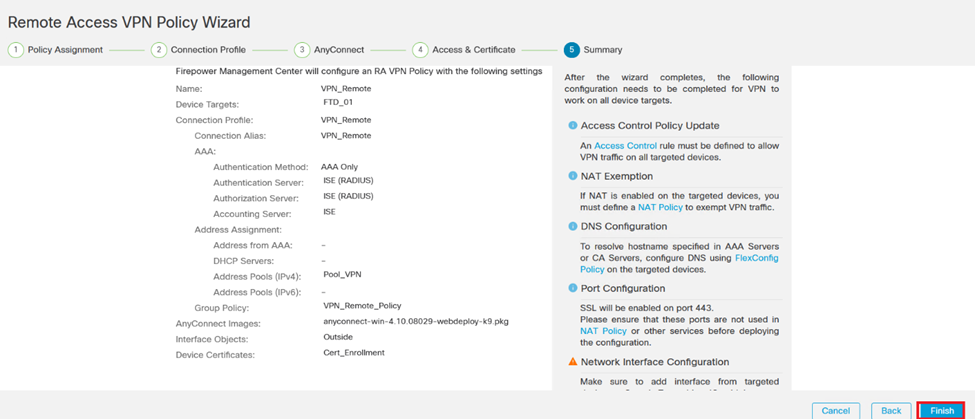 Summary of VPN settings