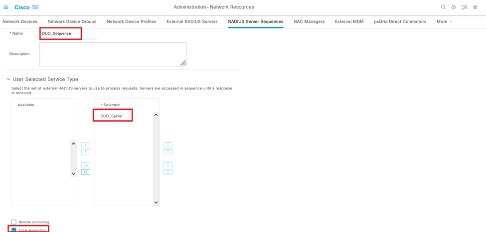 Radius Server Sequences configuration