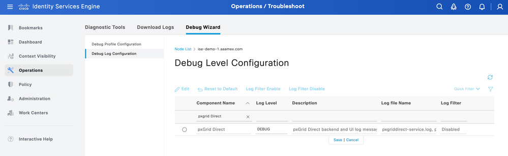 Debug Log Configuration