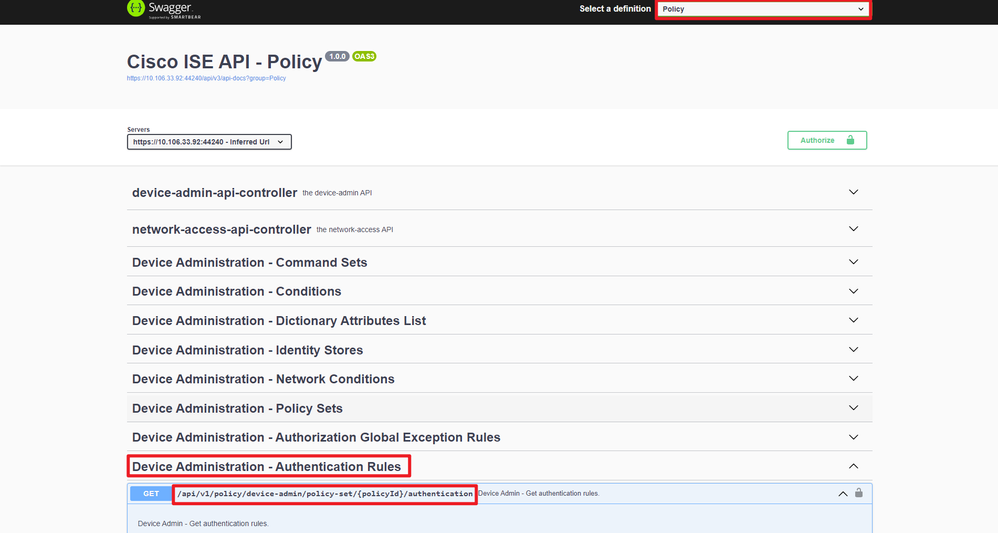 API URI - Device Authentication Rules