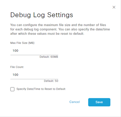 Debug Log Settings Window