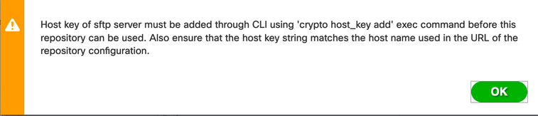 Message Prompt to Use CLI to Add the SFTP Server Host Key