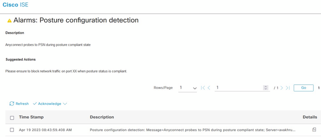 Alarm in ISE GUI