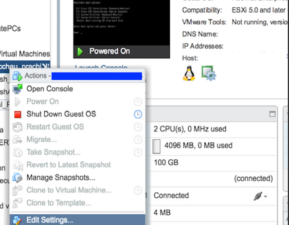 Right-click ISE VM from the list and select Edit Settings