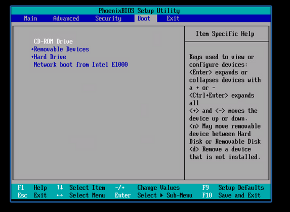 Move CD-ROM Drive to the first position in the boot order