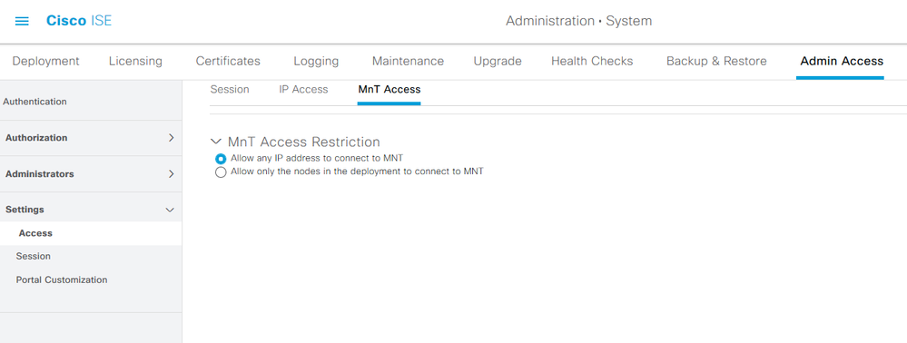 Admin MnT Access Restrictions