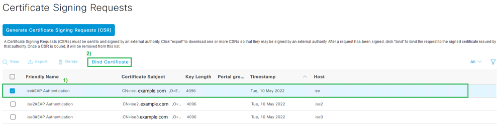 Configure EAP-TLS Authentication with ISE - Bind Certificate to CSR