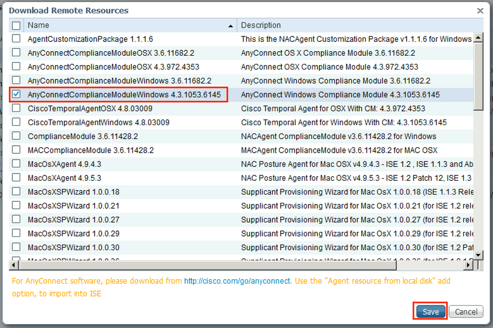 ISE configuration - Upload Compliance Module