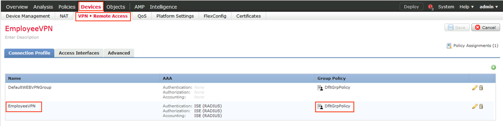 FTD GUI - check the tunnel policy on FMC